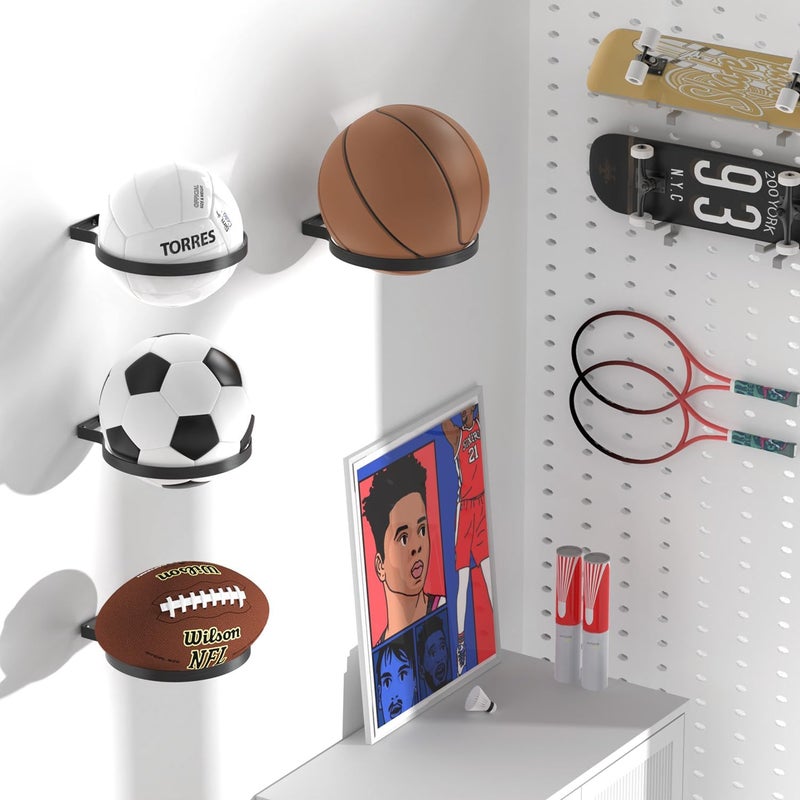 AIDILI Wall Mount Basketball Holder, Ball Storage Holders Display Rack for Autograph Basketball, Football, Soccer, Volleyball Collection, Sports Accessories Organizer for Player Fans - Image 3